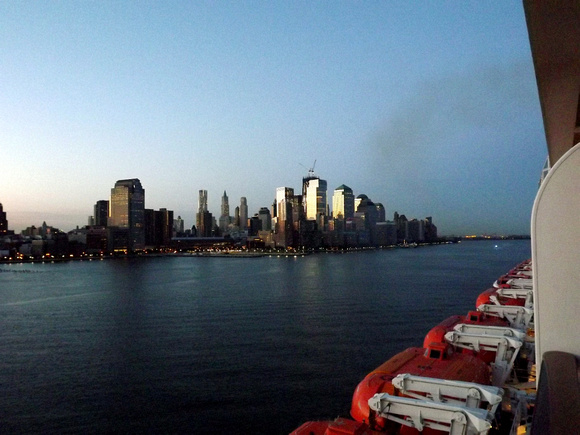 Lower Manhattan at dawn, seen from Queen Mary 2